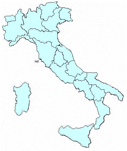 Carta geografica dell'Italia sulla quale  possibile scegliere la Regione di interesse
